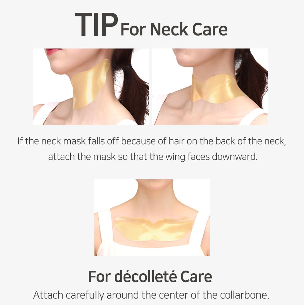 Petitfee Gold Neck Pack 5ea - Hydrogel Mask for Firming & Silky Smooth Neck & Decollete, Deep Moisturizing Care with 24K Gold, Collagen, Hyaluronic Acid, Soothing & Cooling Hydrogel Mask