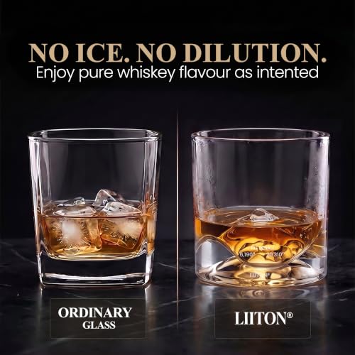 Image of LIITON The Peaks Whiskey Glasses, Set of 4, 10oz, Bourbon Glass | Thick Freezable Crystal Rock Glasses, Old fashioned Whiskey Gifts for Men, Cocktails, Scotch Glasses