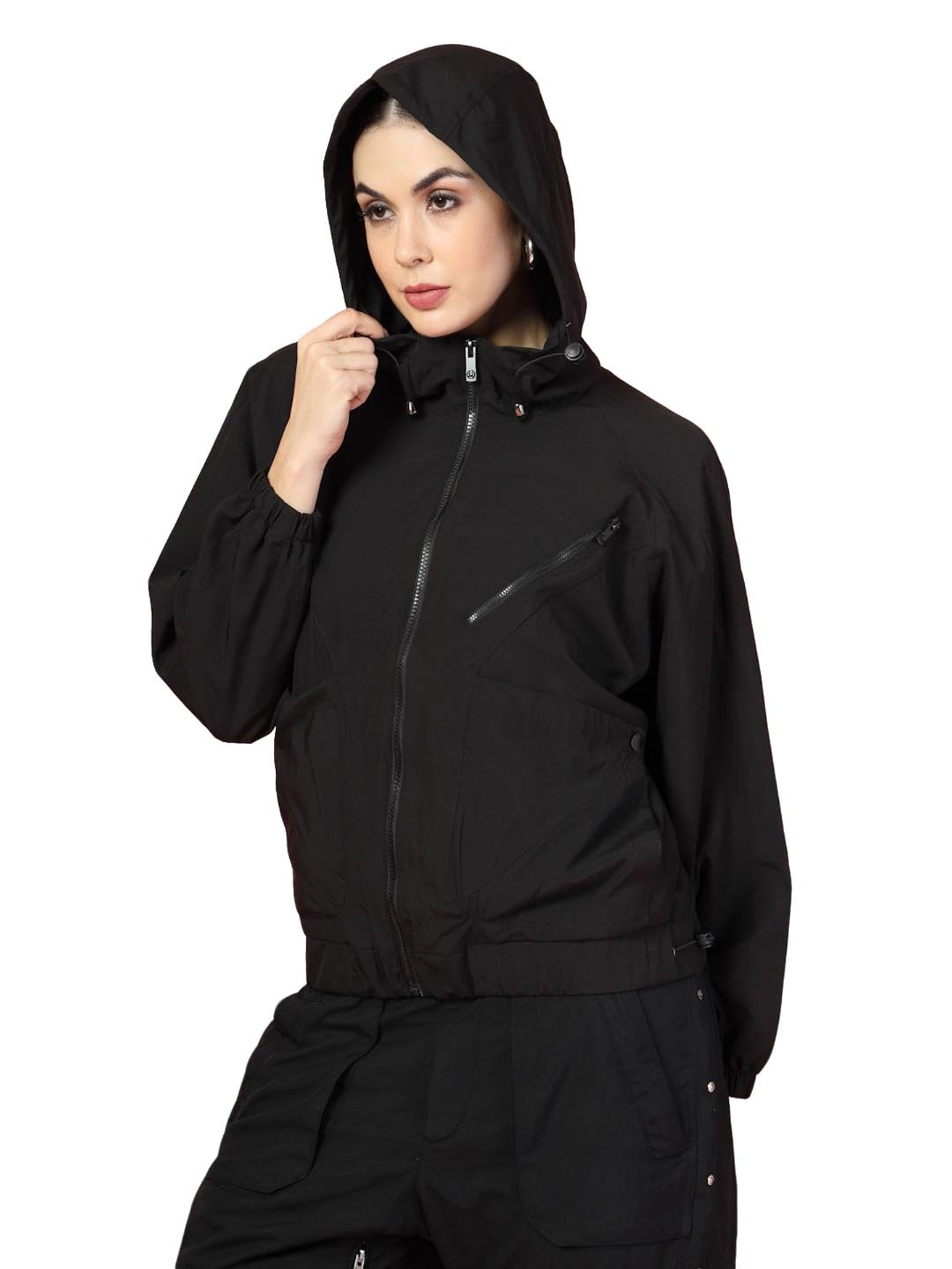 CHKOKKO Womens Stylish Oversized Windcheater Jacket with Zip Closure Lightweight Sportswear for Running Travel Hiking Outdoor and Rainy Season Wear Black XXL