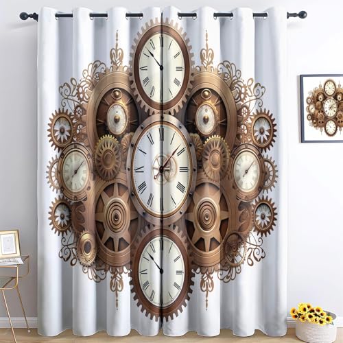 Generic - Rideaux Chevron Cloche Mécanique à Engrenages 117 L x 138 cm (2 panneaux) Marron Blanc, Rideaux Imprimés Rideaux à Isolation Thermique, Rideaux occultants à Oeillets pour Chambre à Coucher