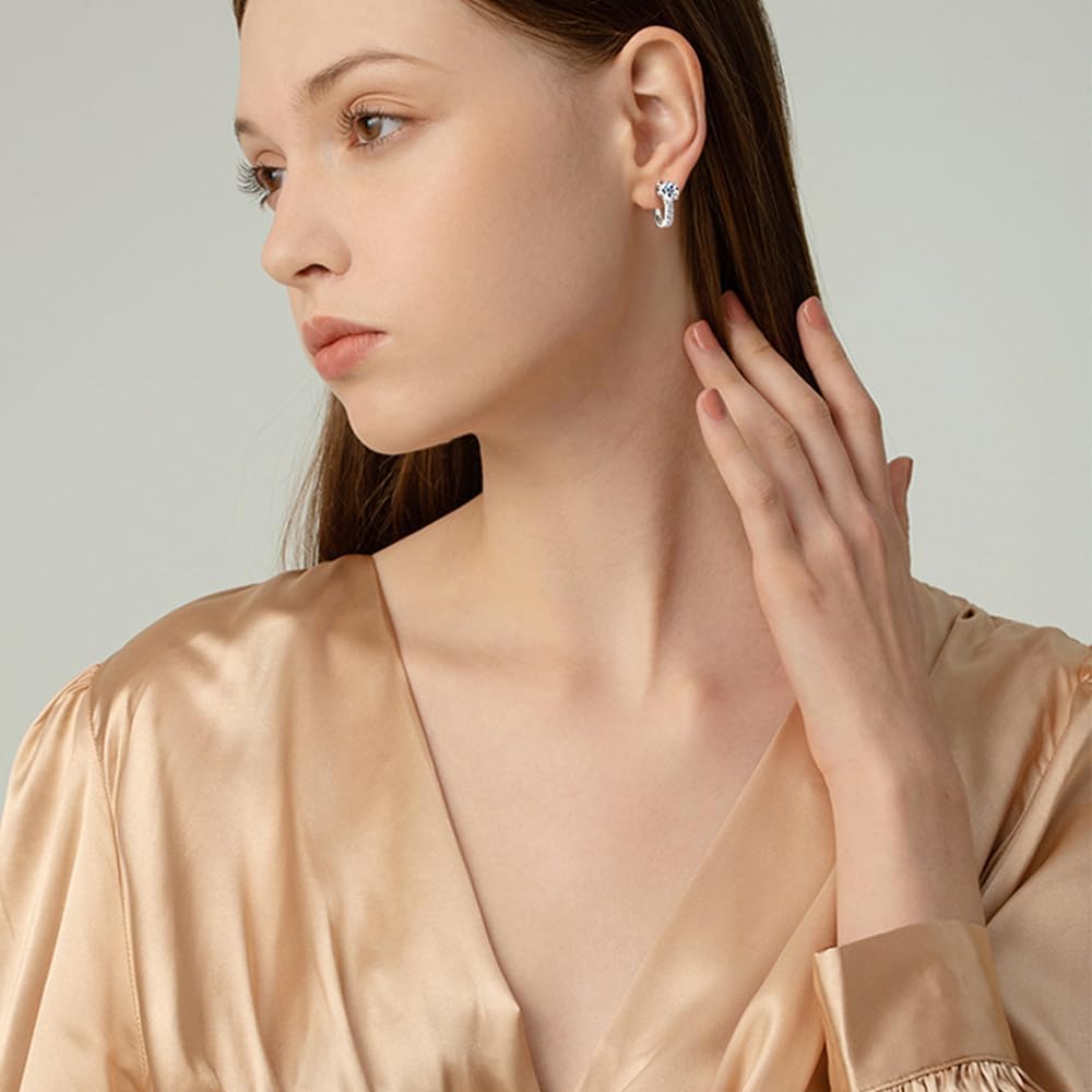 U-Shaped 1ct D-color Diamond Hoop Earrings Latch Back for Women in Sterling Silver, Timeless Wedding or Anniversary - Image 4