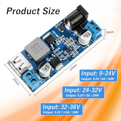 24V/12V zu 5V 5A DC-DC USB Step Module down, Fastsaw Buck Converter Modul mit Synchronem Gleichrichter, für Auto und Wohnmobil mit Überlast-, Kurzschluss- und Verpolungsschutz.