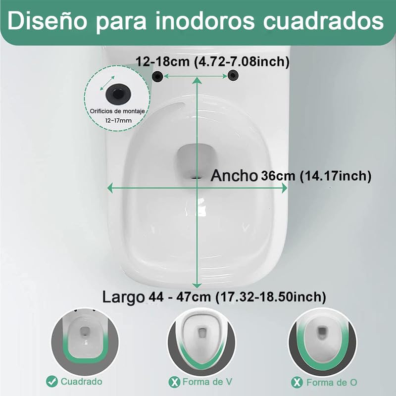 Asiento de Inodoro Universal de Cierre Suave, Tapa WC Cuadrada de PP, Tapa de Inodoro con Bisagras Ajustables y Liberación Rápida para una Fácil Limpieza, Blanco, 04D, 45x36cm