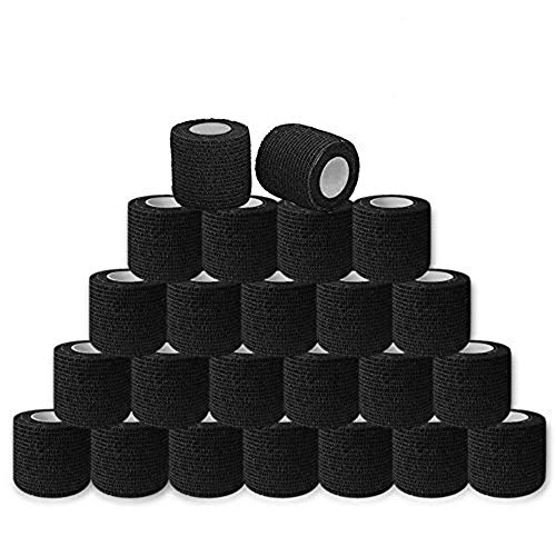 Black Tattoo Grip Cover, CINRA 20PCS Disposable Cohesive Black Tattoo Grip Cover Wrap Self-Adhesive Bandages Handle Grip Tube for Tattoo Machine Grip Accessories Sports Tape