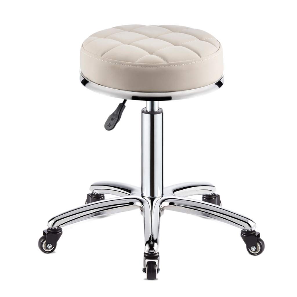 Stołek fryzjerski, specjalny stołek koła pasowego do salonów kosmetycznych, fryzjerstwo fryzjerskie, manicure, stołek do cięcia włosów Stołek piękności (Color : Creamy-white)