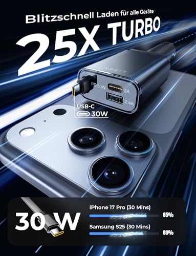 LISEN 57W Zigarettenanzünder USB C 3 in 1 Auto Ladegerät - [300% Kompakt] – Ansicht 2