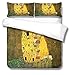 LIGAHUI Bedding Bettwäsche-Set Klimt Kuss 3 teilig Bettbezug 155x220 cm warme & atmungsaktive Bedding, mit Reißverschluss und 2 mal 50x75 cm Kissenbezug