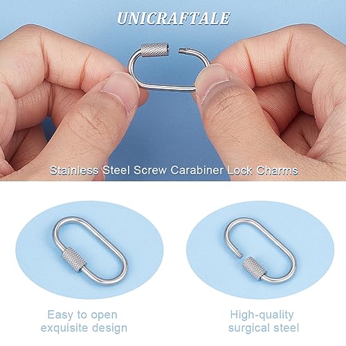 Unicraftale STAS-UN0045-32-US12 6Pcs 26Mm 304 Stainless Steel Screw Carabiner Lock Oval Key Clasps Metal Lock Clasps Keychain Hook Connector thumb #3