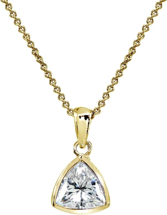 B. BRILLIANT Sterling Silver Trillion Bezel-Set Pendant Necklace & Dangle Leverback Earrings Set Made with AAA Cubic Zirconia
