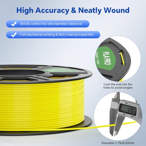 Image of PLA PRO Filament 1.75mm, Stronger Toughness 3D Printer Filament 4KG, PLA Filament Dimensional Accuracy + /- 0.02 mm, Neatly Wound, Fits Most FDM 3D Printer, Yellow and Sunflower Yellow