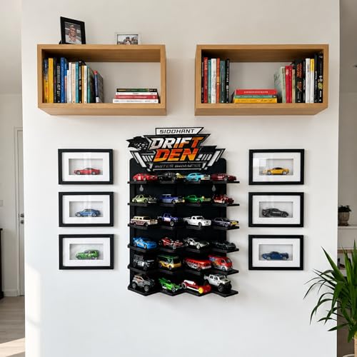 Image of 24 Slot Diecast Car Display Garage Rack for 1:64 Scale Cars | Wall Mounted Toy Car Organizer with Custom Name Plate | Wooden Display Stand for Kids Room & Collectors (Cars Not Included)