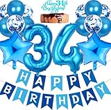 ouceanwin palloncini 34 anni compleanno uomo, bleu decorazioni 34 anni compleanno, toppers per torta di compleanno 34 anni uomo, addobbi 34 compleanno striscione per decorazioni festa 34 compleanno
