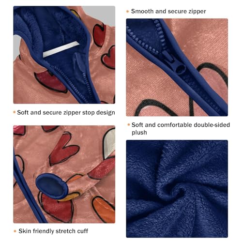 Colorful Hearts on Pink Toddler Fleece Jacket Girl Boys Hooded Fleece Jacket Coat Warm Outwear Zip-up 3-10T3