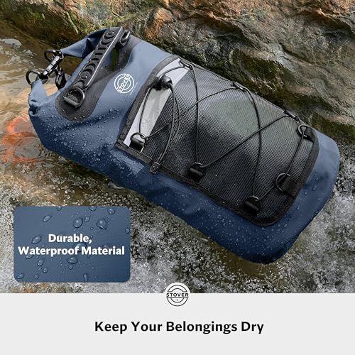 Image of STOVER 5 /10 /25 /30 /40L Waterproof Dry Bag & Phone Case - Large Floating Dry Backpack for Kayaking, Travel, Hiking, Fishing, Camping, Motorcycles & Beach, Heavy-Duty Roll Top Men /Women (Navy Blue)