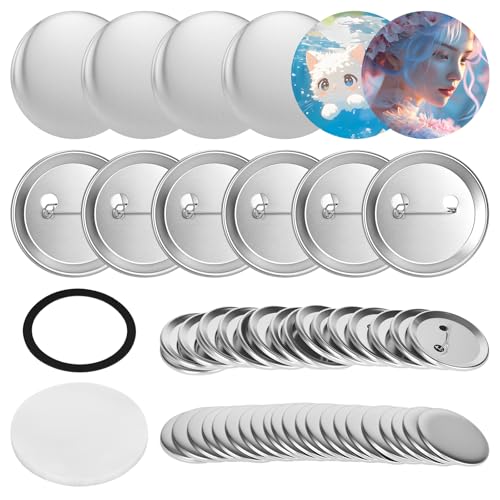 YHNDECO 100 Sätze Metall Buttonrohlinge, 58mm Buttons Selber Machen mit Sicherheitsnadel, Buttonrohlinge, Leeres Buttons Anstecker, Schaltfläche Abzeichen, Abzeichenherstellung Zubehör