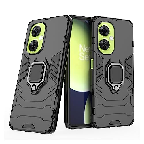 Image of CEDO Kickstand Cover for OnePlus Nord CE 3 Lite (5G) Rugged Case | Built-in Stand Rotating Ring Holder | Military Grade Armor Bumper Back Cover (Black)