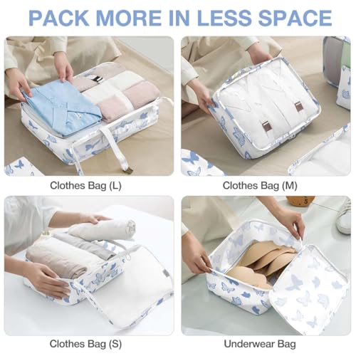 Image of 8 Set Packing Cubes for Suitcases,Packing Cube with Shoe, Cosmetics, Clothing, Accessories Bags Packing Cubes for Travel Luggage Organizer Women Men(Butterfly)