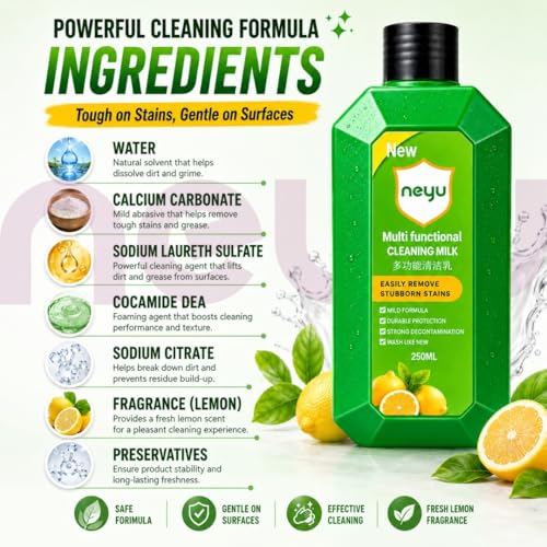 Image of NEYU Multi Functional Cleaning Milk With Sponge - Heavy Duty Multipurpose Cleaner for Kitchen, Bathroom & Household Tough Stain Removal with Sponge (2 Piece)