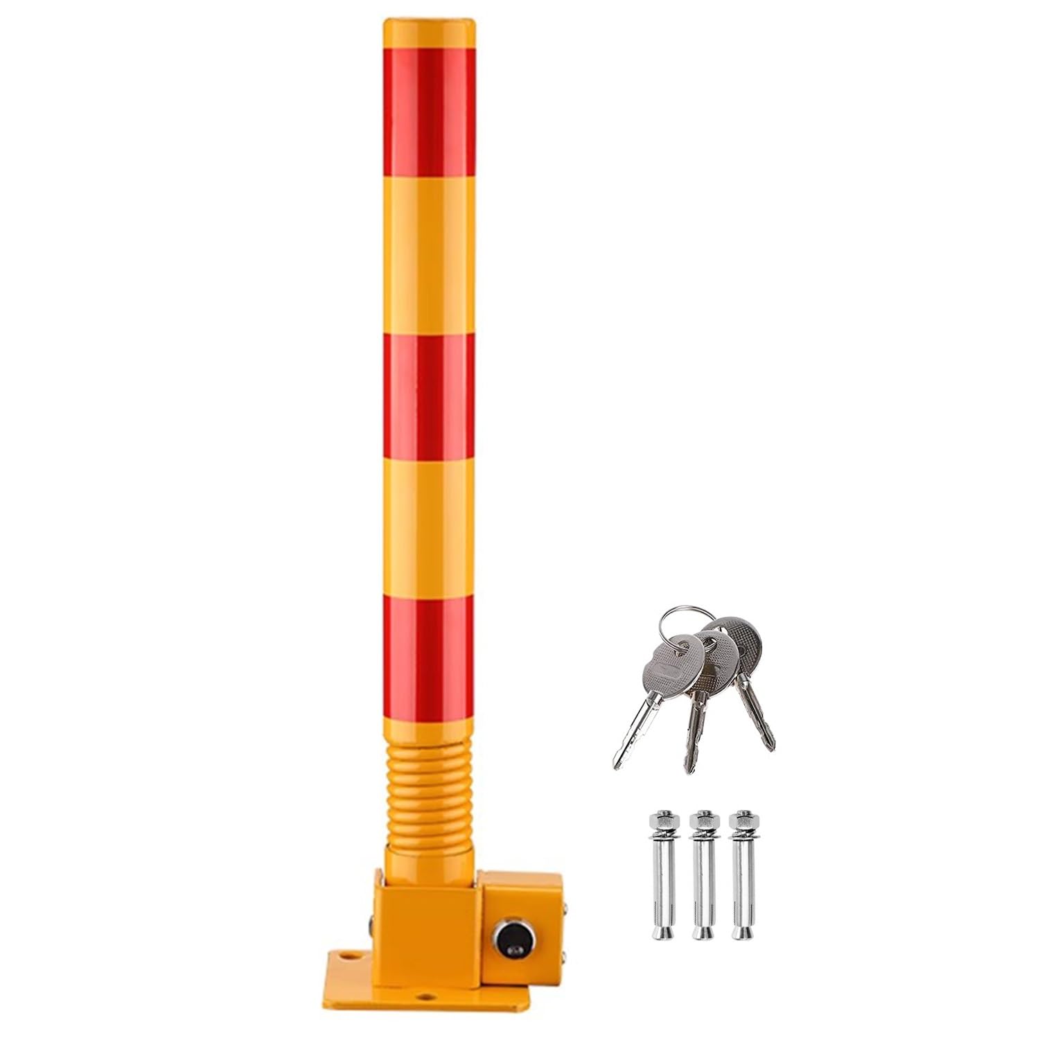 SaryEdge Car Parking Space Lock Bollard Lockable Folding Spring Anti-Collision Parking Bollard Driveway Garage Security Posts for Commercial Private Use,Yellow-red,Yellow-red
