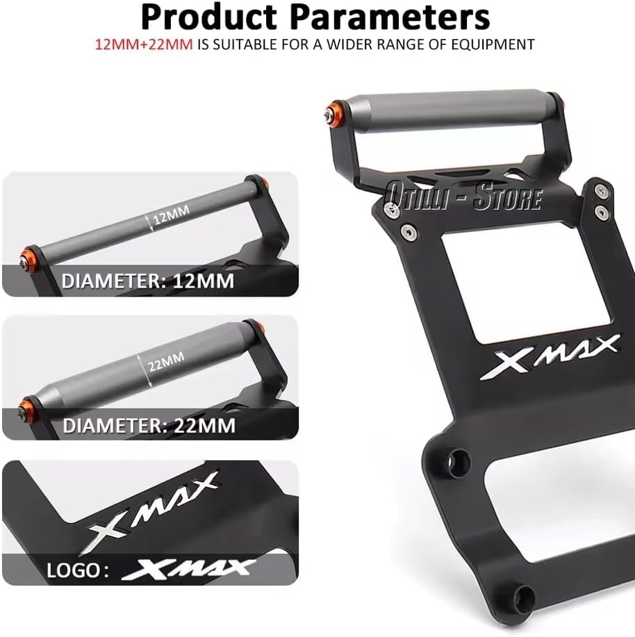 for Yamaha X-MAX 300 Xmax 300 XMAX300 2023 Motorcycle Phone Navigation Plate Bracket GPS Mounting Stand 12/22mm Support Stick (12MM)