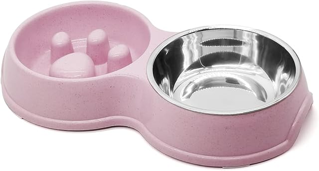 Dog Bowl,RIGHTWELL Slow Feeder Dog Bowl Stainless Steel Water,Dog Bowls with Non Slip Bottom Double Pet Feeding Bowls Set