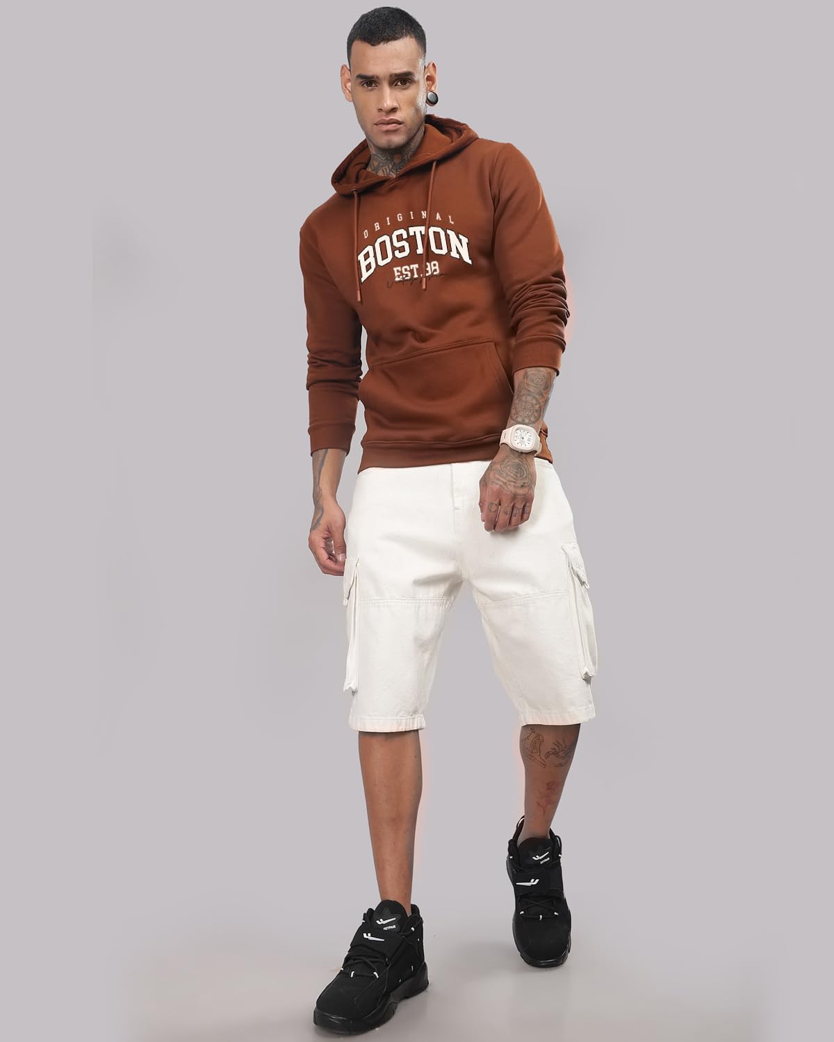 ADRO Men's Hoodies | Men's Printed Hoodie | Cotton Hoodie | Men's Sweatshirts | Hoodie, Downtown Brown, 3XL