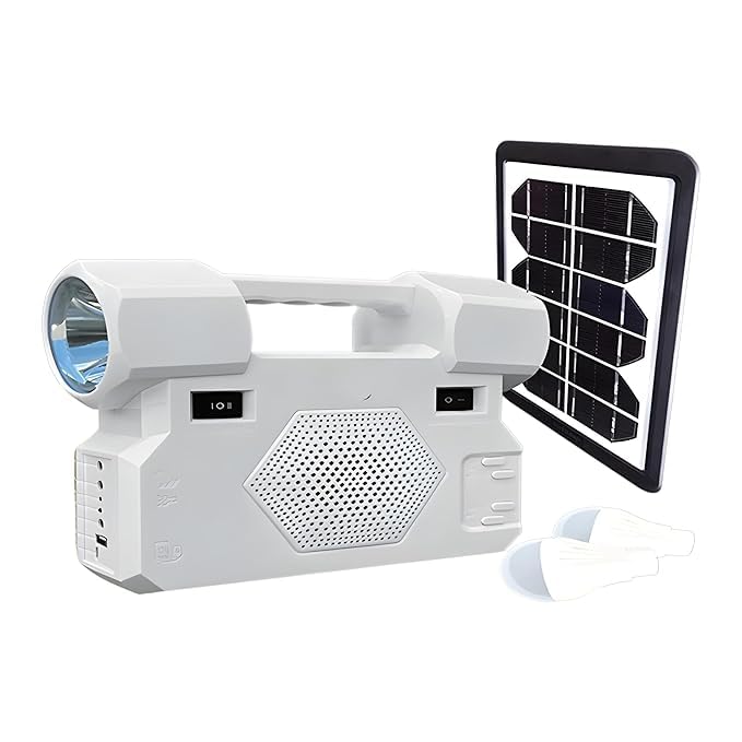 drumstone𝗦𝗽𝗲𝗰𝗶𝗮𝗹 𝟓 𝗬𝗲𝗮𝗿 𝗪𝗮𝗿𝗿𝗮𝗻𝘁𝘆 solar wireless speaker with 2 led bulbs | bluetooth speaker, fm radio, torch & 10000mah power bank | 8 hours emergency lamp, solar & rechargeable
