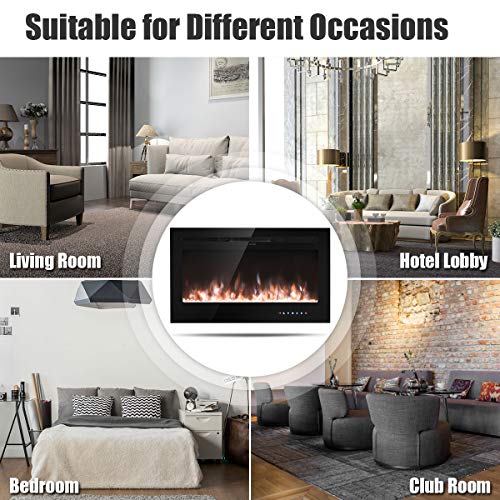 Tangkula 36 Inches Electric Fireplace Insert With Thermostat, In-Wall Recessed And Wall Mounted 1500 W Faux Fireplace, Touch Screen Control, 9 Flamer Color, Temperature Control & Timer (36 Inches) #TOP7