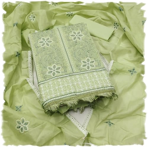 Image of Sidhidata Women's Poly Cotton Embroidery Work Unstitched Salwar Suit Dress Material With Embroidered Dupatta (DM Devika Free Size)
