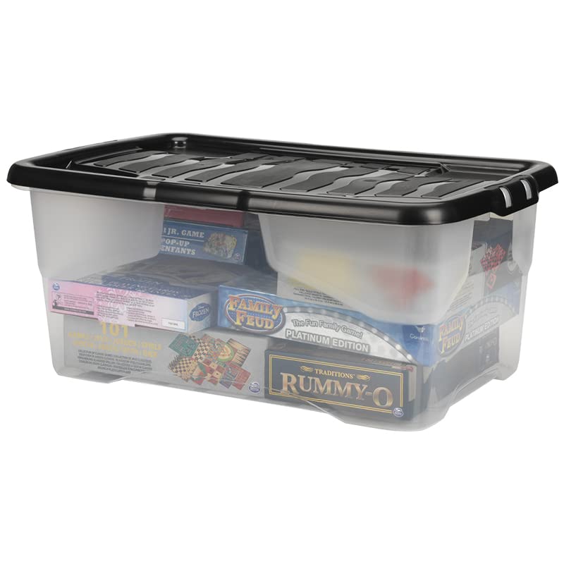 3 Stück - Strata Curve Aufbewahrungsbox mit schwarzem Deckel, 42 Liter, 60x40x25cm - transparent