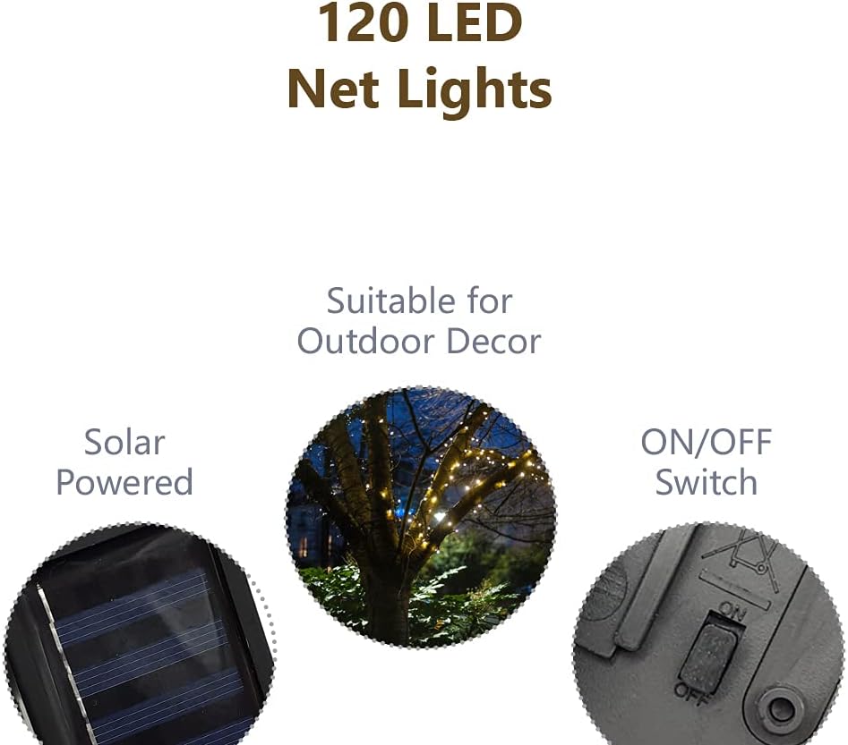 Net Lights – 120 LED – Warm White Light – Solar Powered – Easy to Shape & Mould – Suitable for Outdoor Décor – Ideal for Night Time Celebrations - Image 4