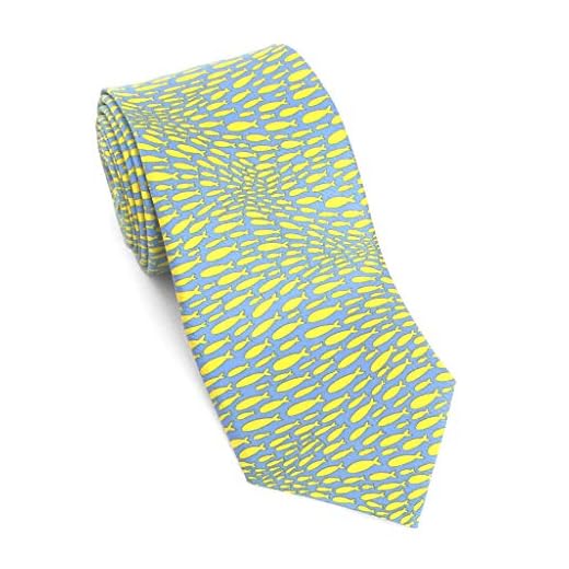 Josh Bach Men's Silk Necktie, School of Fish Tie in Light Blue, Made in USA