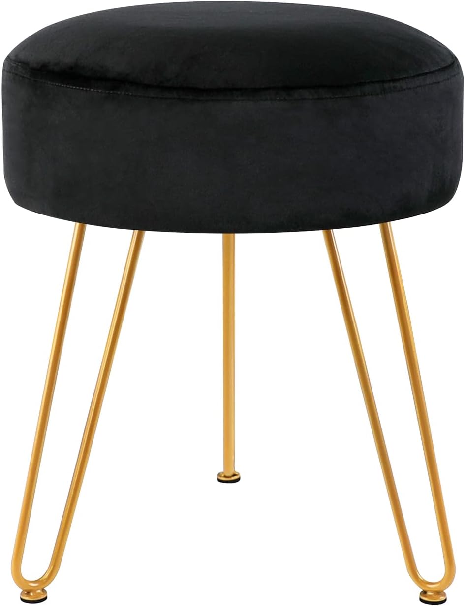 Round Velvet Footstool Black