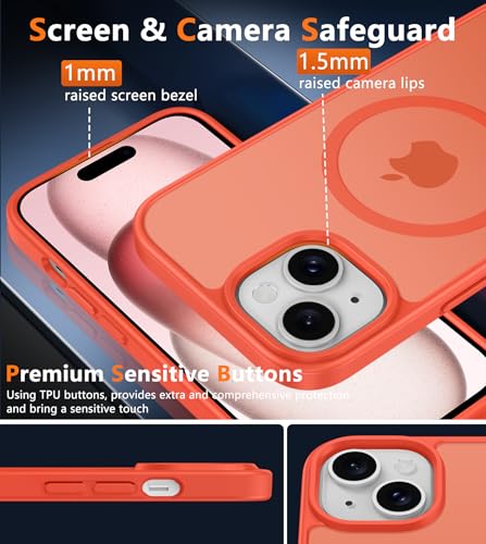 Image of FNTCASE for iPhone 15 Case: for iPhone 14 Case & iPhone 13 Case [Compatible with Magsafe] Translucent Matte Cases with [Screen Protector] Military Grade Shockproof Protective Phone Cover - Orange