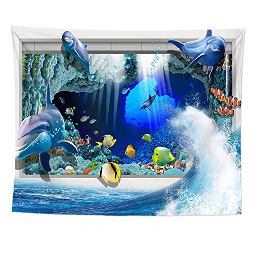 izielad Dauphin Poisson Tropical Corail sous la mer Profonde Tenture Murale Océan Tapisseries pour Enfants Chambre Salon Dortoir fête d'anniversaire Décoration Murale 73X95CM 28.7X37.4IN Cover