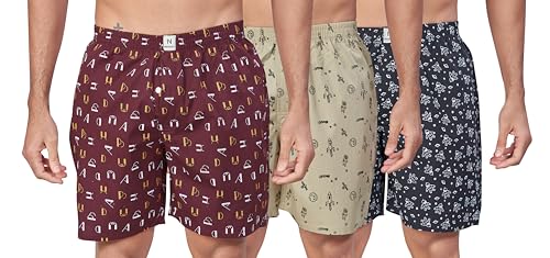 Image of Nermosa Pure Cotton Comfortable & Breathable Printed Regular Shorts /Boxer for Men, Pack of 3