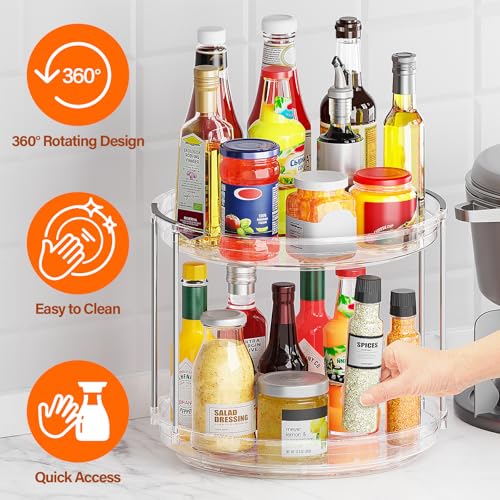 Drucilla 2 Livelli Portaspezie Girevole, 23.5cm Vassoio Girevole Cucina, 360° Vassoio Rotante, Piatto Girevole Porta Tutto, Piatto Girevole Frigorifero per Spezie, Snack, Frutta - immagine 4