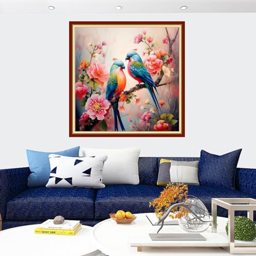 Image of Findvoor Stamped Cross Stitch Kits for Beginners Full Range of Cross Stitching Embroidery Pattern for Adults, 11CT DIY Needlepoint Embroidery Starter Kits-Flower bird 17.7x17.7 inch