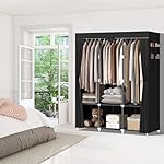 LOKEME Portable Closet, Portable Closets for Hanging Clothes with 3 Hanging Rods and 6 Storage Shelves and 4 Side Pockets, Black Wardrobe Closet Easy to Assemble and Strong and Stable - Image 2