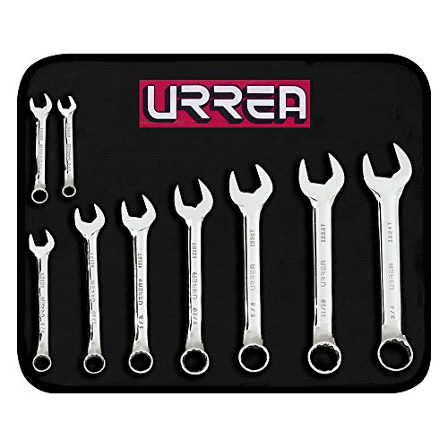 Urrea 12-Point Combination Wrench Set - 9-Piece (1/4" - 3/4") Short Reach Mechanics Tool Kit With Canvas Tool-Roll & Fully Polished Nickel Chrome Finish - 1200T9 #TOP27