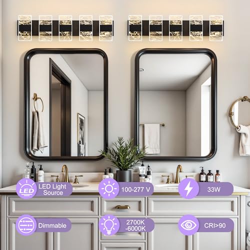 Image of Modern LED Bathroom Light Fixtures Dimmable 5-Light Black Vanity Light