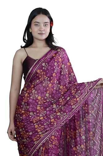 Image of MIRCHI FASHION Women Saree Floral Print Chiffon | Lightweight Festive Occasion Sari for Farewell and Functions with Unstitched Blouse Piece