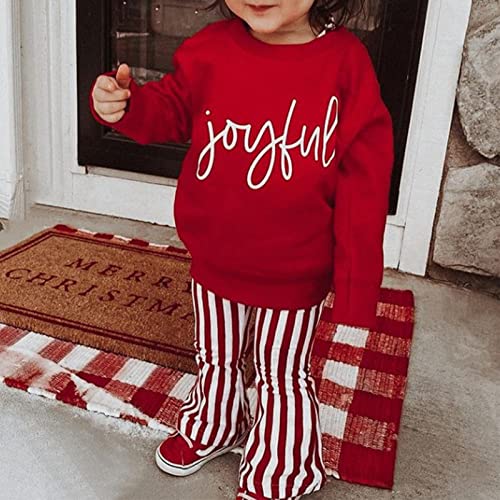 Toddler Girls Fall Clothes First Christmas Letter Print Sweatshirt Pullover+Red Flared Pants Baby Christmas Outfits2