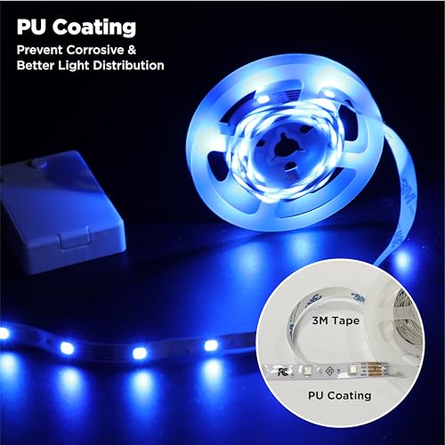 Image of BestLuz Battery Operated LED Strip Lights 2X 3.33ft Flexible Blue LED Light Strip for Bedroom Room Decor, Battery Powered Lighting for Cabinet Shelf Closet TV Backlight