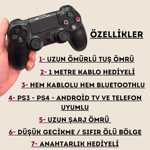 HEPU P-4 Kablosuz Oyun Kolu, Bluetooth Gamepad, PS4/PS3/PC/Android TV Uyumlu, Çift Titreşimli, Şarj Edilebilir, Dokunmatik Yüzey, Siyah