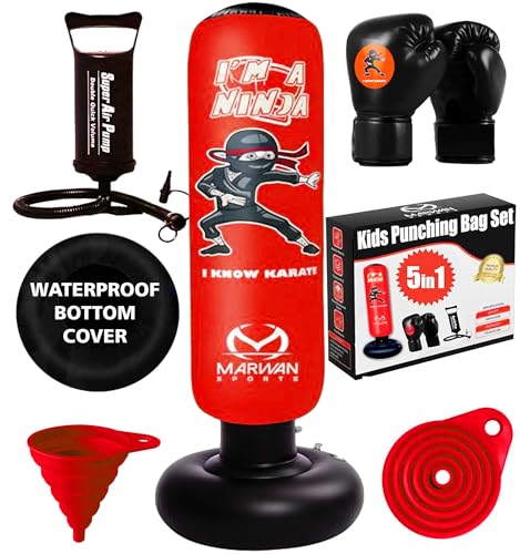 Marwan Sports Kids Punching Bag Toy Set, Inflatable Boxing Bag Toy for Boys Age 3-12, Ninja Toys for Boys, Christmas,Birthday Gifts for Kids 4,5,6,7,8,9,10 Years Old (Red Ninja)