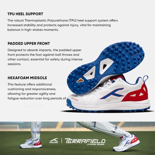 Image of Hundred TerraField Cricket Shoes | TerraSpike Rubber Studs | Embedded Support Plate for Stability | Lightweight & Durable | Ideal for Turf, Ground & Hard Surfaces | for Men