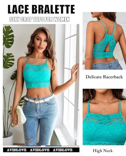 Image of Avidlove Lace Bralette for Women High Neck Camisoles Racerback Double-Layered Crop Top