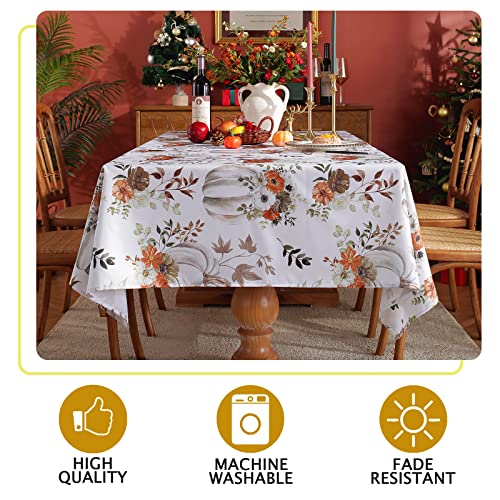 Watercolor Pumpkins Autumn Harvest Thanksgiving Maple Leaf Rectangle Tablecloth, Fall Polyester Table Cover Leaves Fabric For Holiday Dining Table Home Kitchen Party Decoration 52X70 Inch #TOP2