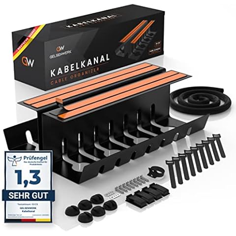GELSENWERK® 2er Set Kabelkanal Schreibtisch Schwarz ohne Bohren - Kabelhalter 43x12x12cm inkl. Kabelschlauch - Kabelwanne für ordentliches Kabelmanagement am Arbeitsplatz und Ordnung im Büro Cover